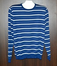 Teodori Navy Blue White Stripes Men&#39;s Cotton Thin Italy Sweater Size 46 ... - $69.78
