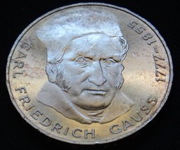 Germany 5 Mark Unc Silver Coin 1977 Carl Friedrich Gauss Unc - $18.49