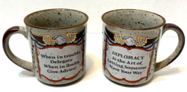 Vintage Political Humor Ceramic Coffee Cups Diplomacy Eagle Delegate Lot of 2 - £13.23 GBP