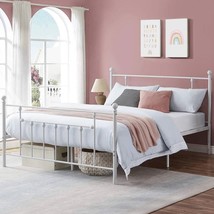 Queen size Vintage Style White Metal Platform Bed Frame with Headboard Footboard - $269.99