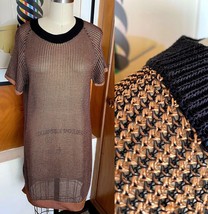 WOLFORD Knit Net Viscose Sweater Dress Sz S M short sleeve black gold - £121.60 GBP
