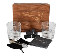 New England Patriots Drinkware Set Glasses Wood Box Coasters Cooling Cub... - €71,12 EUR