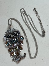 Long Silvertone Chain w Large OWL w Layered Pastel Pinched Oval Acrylic Rhinesto - £14.83 GBP