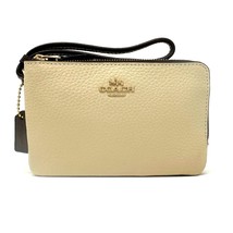 Coach Double Corner Zip Wristlet In Colorblock Ivory Light Saddle Leathe... - £84.10 GBP