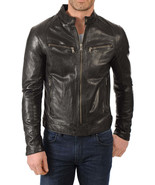 Mens Leather Jacket Stylish SlimFit Genuine Lambskin Motorcycle Bomber B... - $117.50