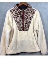 BKE Womens Sherpa Fleece Leopard Print Quarter Zip Pullover Sz M - $15.57