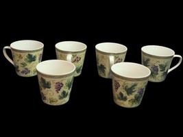 Set of 6 PTS International Tuscan Country Stoneware Mugs Grape Vine Design - $34.65