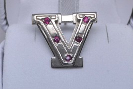 Custom made 14K White Gold V Letter Pin with 5 Natural Rubies - £136.54 GBP