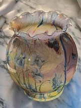 Indiana Glass Co Bubbled Blown Ivy Bowl Vase Ruffled Edge Butterfly Floral 5.5&quot;  - £22.64 GBP
