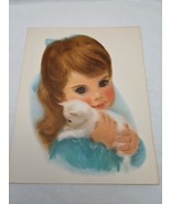 Vintage Little Girl Holding White Kitten Art Print 11&quot; X 14&quot; - $48.89 CAD