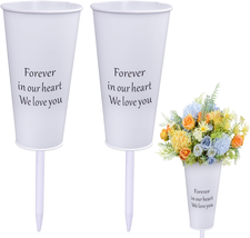 Metal Cemetery Vases, 2 Pcs Metal Grave Memorial Grave Vases with Stakes... - £28.83 GBP