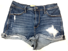 Hollister Shorts Women Size 5 Blue Denim Distressed Hi-Rise Ripped Cuff ... - £11.77 GBP