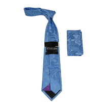 Men's Stacy Adams Tie and Hankie Set Woven Silky #Stacy17 Blue Paisley image 2