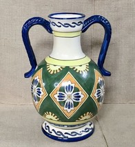 South American Hand Painted Urn Style Vase Folk Art Floral Print Cottagecore - £18.99 GBP