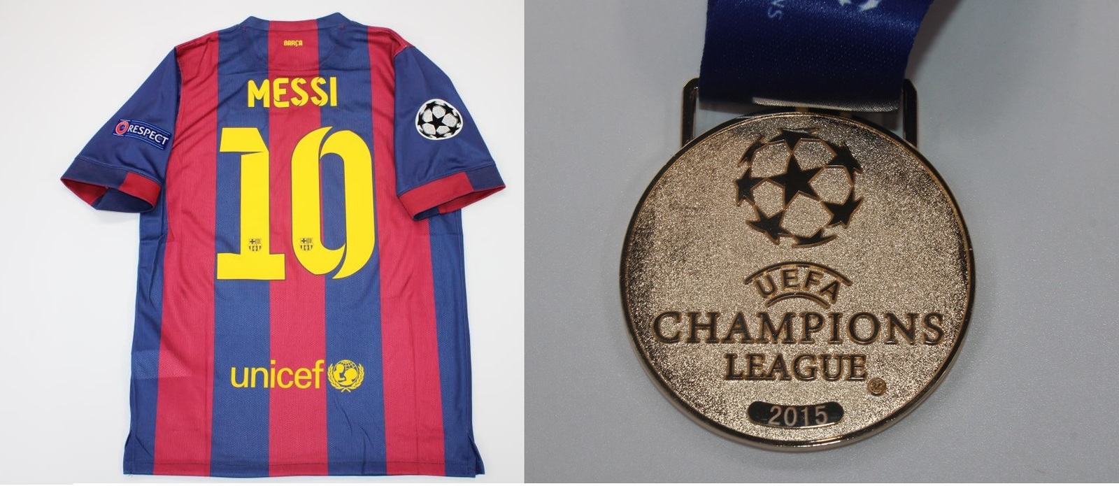 fc barcelona jersey 2014 2015 shirt messi ucl final + medal winner
