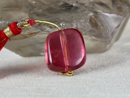 Natural Pink Tourmaline Rubellite Square Bead 31.28 Cts Gemstone Hanging Pendant - £1,062.94 GBP