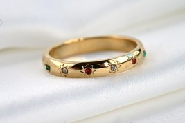 Star Diamond Ring, Dainty Gold Ring, Colorful Gemstones Ring, Delicate CZ Ring - £12.67 GBP
