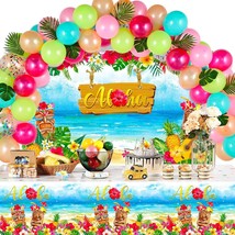 66 Pcs Hawaiian Aloha Party Decorations Luau Backdrop Tiki Banner Summer Tropica - £23.16 GBP