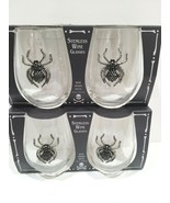 4pc Halloween Rhinestone Black Spider Stemless Wine Glasses Home Decor  - £63.30 GBP