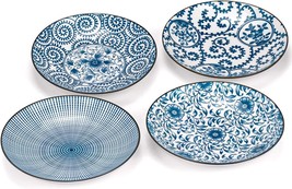 Modern Plate Set Of 4 Dinnerware Salad Dessert Pasta Porcelain Dinner Bl... - £28.37 GBP