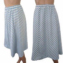 Vintage Striped Skirt Blue White Chevron Casual Polyester S Elastic Waist Preppy - £9.72 GBP