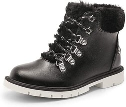 DREAM PAIRS Girl&#39;s Black Side Zipper Lace Up Ankle Fashion Boots - Size: 4 - £19.81 GBP
