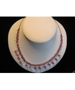 PINK Beaded Fringe Vintage NECKLACE in Sterling Silver -17 inches -FREE ... - £29.57 GBP