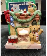 Very Cool Vintage Ceramic Merry Christmas Bear At Fireplace Candle Holder - $270.23 MXN