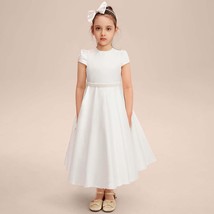 A-line Scoop Floor-Length Satin Pageant Party, Flower Girl, first communion dres - £113.22 GBP