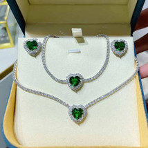 14 Ct Heart Cut Simulated Emerald  Necklace Set  Gold Plated 925 Silver - £324.45 GBP