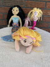 3 Plush Mermaid Stuffed Animals Blonde Dark Hair Sparkly Fins - £2.27 GBP