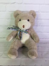 VTG 1988 The Manhattan Toy Company Teddy Bear Plush Stuffed Animal Toy Plaid Bow - £35.42 GBP