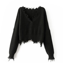  women tassel sweater autumn winter solid orange white black sweaters cropped jumpers v thumb200