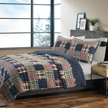 Full / Queen Farmhouse Red Navy Plaid 100-Percent Cotton Reversible Quilt Set - $3,645.41 MXN
