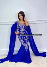 Long Kaftan Dubai Gown Bridesmaid Moroccan Abaya Maxi Royal Casual Blue ... - £145.71 GBP
