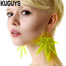KUGUYS Neon Pink Green Maple Leaf Earrings for Women Fashion Jewelry HipHop Larg - £7.75 GBP