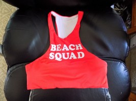 Victoria&#39;s Secret PINK Beach Squad Red Graphic High-neck Crop Swim Top Size M - £25.83 GBP