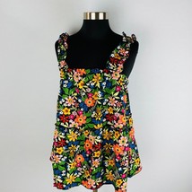 Shein Curve Colorful Variety Of Flowers Print Ruffle Strap Sleeves Tank Top 0XL - £12.02 GBP