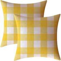 Ahahm Lemon Yellow And White Farmhouse Buffalo Check Plaid Throw Pillow Covers, - £25.29 GBP