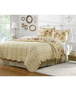Vintage Rose Quilt Set Full/Queen 86&quot;x86&quot; 100% Cotton Ecru Fabric 2 Shams - $141.93 CAD