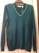 Nwt Ladies Greg Norman Teal Long Sleeve V Neck Golf Sweater - Size L - £26.37 GBP