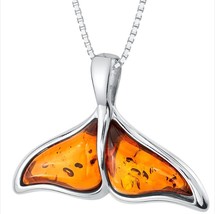 Sterling Silver Baltic Amber Whale Tail Pendant Necklace - £83.40 GBP