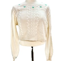 Wild Fable Medium Ivory Knit Long Sleeve Sweater with Blue Flowers NWT - £14.79 GBP