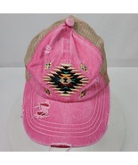 Vintage Aztek Pink Distressed Hat Cap w/ Embroidery One Size - $24.41 CAD