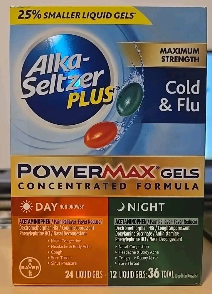 Alka-Seltzer Plus Max Strength Day + Night Cold &amp; Flu, 36 liq gels Exp 0... - $270.87 MXN