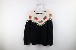 Vintage 90s Streetwear Womens Medium Wool Angora Rabbit Hair Flower Knit... - $39.55