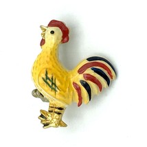 PAINTED ROOSTER vintage Korean-made pin - small 1&quot; colorful chicken cock brooch - £15.98 GBP