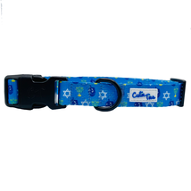 Blue Hanukkah Dreidel Dog Collar with Adjustable Sizing and Reinforced Stitching - £12.53 GBP