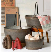 Set 3 metal Buckets with Handles with distressed finish - Sale image 2