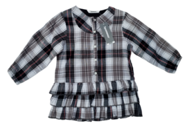 3Pommes Baby Girls Plaid Gray White Button-Down Short Sleeve Dress 2A NEW w/TAGS - £39.21 GBP